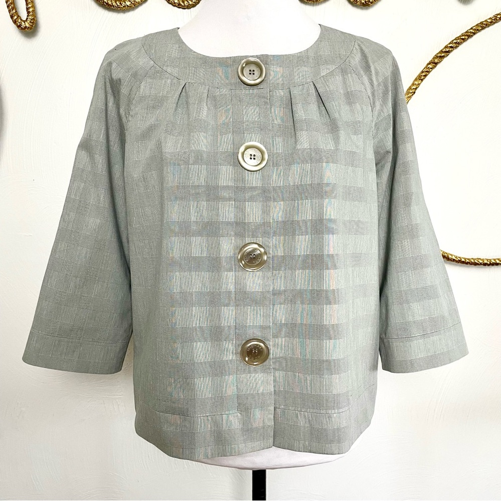 ICONIC Michael Kors 2008 Cropped collarless NICKEL/COMBO Button Blazer medium